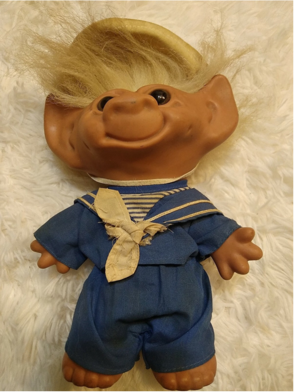 Vintage Troll Doll Sailor Outfit Blue White Hat 8" Size Pointed Ears needs clean